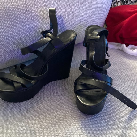 VERA WANG Pippa Black Leather Platform Sandals, SZ 8 - Picture 3 of 4